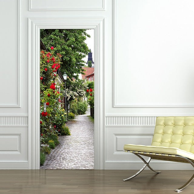 3D Beautiful Landscape Door Sticker For Living Room Bedroom DIY PVC Self Adhesive Wallpaper Waterproof Mural Decals deursticker - disneytoys