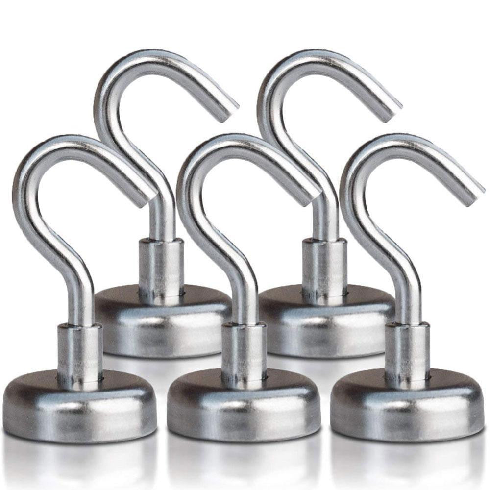 1/2/4PCS Magnetic Hooks Powerful Hook Magnet Holder 10kg Suction Wall Hook Holder Support Hardware Magnetic Tool Silver - disneytoys