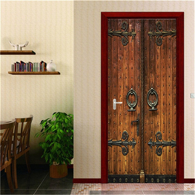 3D Door Sticker Wood Adhesive Waterproof Wallpaper for Doors Living Room Bedroom Poster DIY Mural Decals Home Decor deursticker - disneytoys