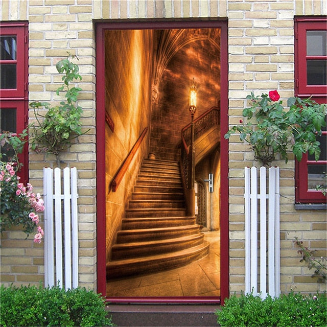 3D Door Sticker Wood Adhesive Waterproof Wallpaper for Doors Living Room Bedroom Poster DIY Mural Decals Home Decor deursticker - disneytoys