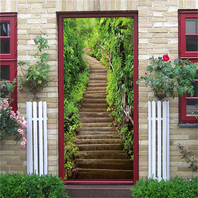 3D Door Sticker Wood Adhesive Waterproof Wallpaper for Doors Living Room Bedroom Poster DIY Mural Decals Home Decor deursticker - disneytoys