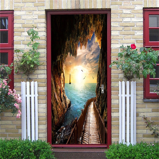 3D Door Sticker Wood Adhesive Waterproof Wallpaper for Doors Living Room Bedroom Poster DIY Mural Decals Home Decor deursticker - disneytoys