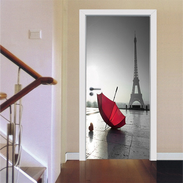 3D Door Sticker Wood Adhesive Waterproof Wallpaper for Doors Living Room Bedroom Poster DIY Mural Decals Home Decor deursticker - disneytoys