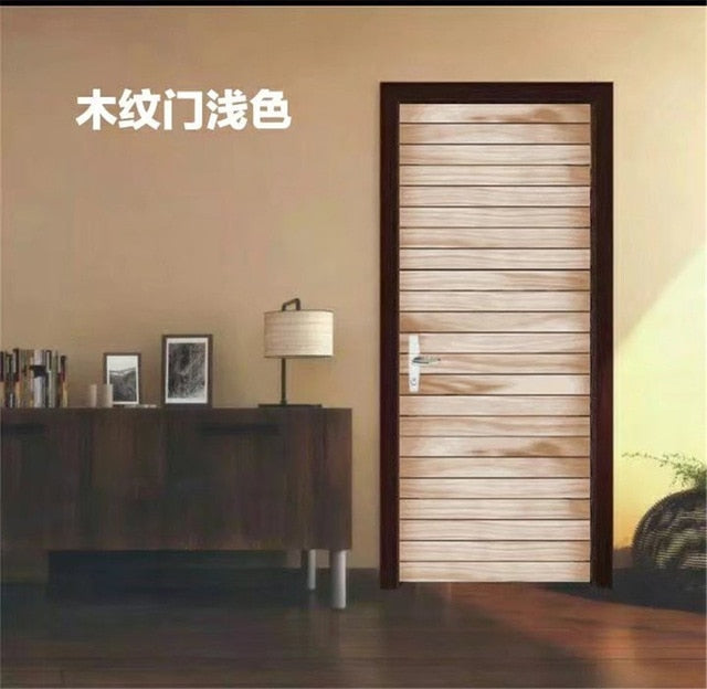 3D Door Sticker Wood Adhesive Waterproof Wallpaper for Doors Living Room Bedroom Poster DIY Mural Decals Home Decor deursticker - disneytoys