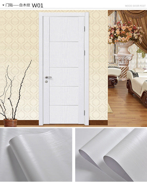 Wood Grain Door Sticker Waterproof Adhesive Wallpaper Wooden Door Renovation Cabinet Furniture Home Decor DIY Wall Mural Decals - disneytoys