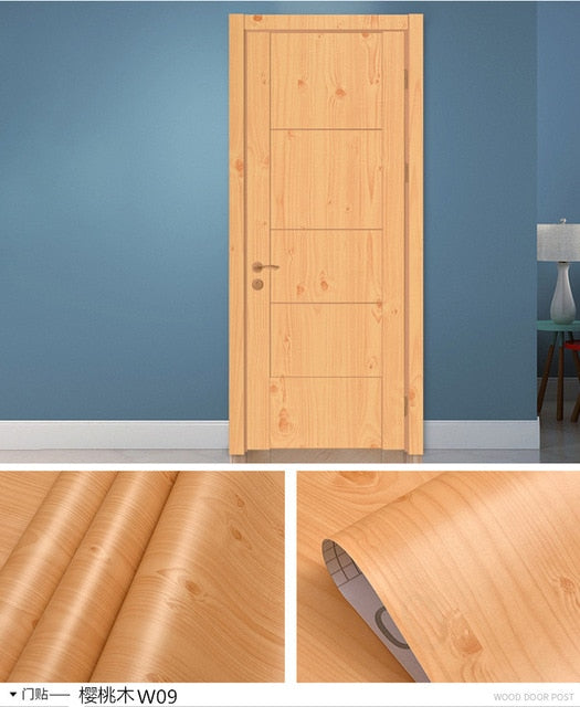 Wood Grain Door Sticker Waterproof Adhesive Wallpaper Wooden Door Renovation Cabinet Furniture Home Decor DIY Wall Mural Decals - disneytoys