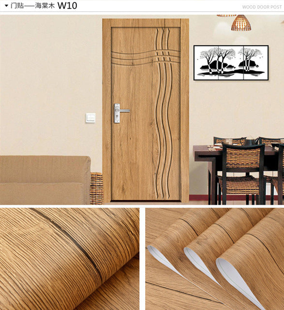 Wood Grain Door Sticker Waterproof Adhesive Wallpaper Wooden Door Renovation Cabinet Furniture Home Decor DIY Wall Mural Decals - disneytoys