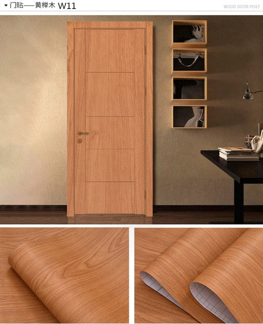 Wood Grain Door Sticker Waterproof Adhesive Wallpaper Wooden Door Renovation Cabinet Furniture Home Decor DIY Wall Mural Decals - disneytoys