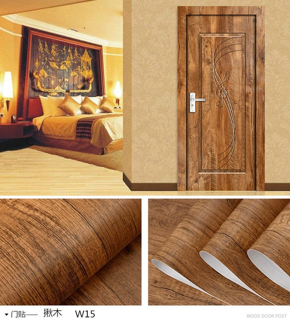 Wood Grain Door Sticker Waterproof Adhesive Wallpaper Wooden Door Renovation Cabinet Furniture Home Decor DIY Wall Mural Decals - disneytoys