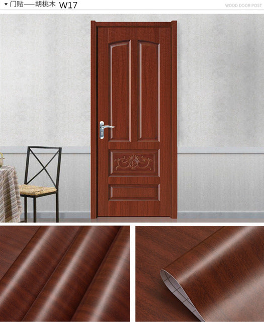 Wood Grain Door Sticker Waterproof Adhesive Wallpaper Wooden Door Renovation Cabinet Furniture Home Decor DIY Wall Mural Decals - disneytoys