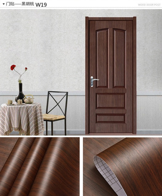 Wood Grain Door Sticker Waterproof Adhesive Wallpaper Wooden Door Renovation Cabinet Furniture Home Decor DIY Wall Mural Decals - disneytoys