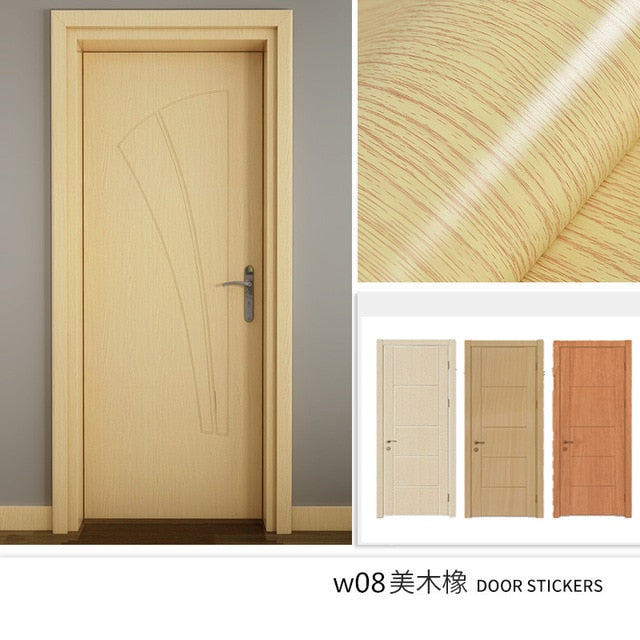 Wood Grain Door Sticker Waterproof Adhesive Wallpaper Wooden Door Renovation Cabinet Furniture Home Decor DIY Wall Mural Decals - disneytoys